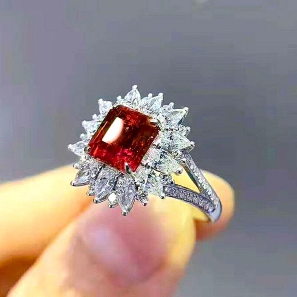New Gorgeous 925 Sterling Silver Ruby Diamond Ring - Picture 1 of 1